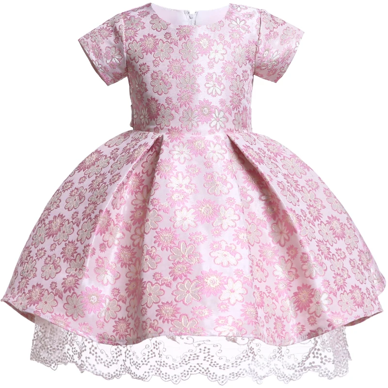 

Pretty Satin Flower Lace Girls Short Sleeve Dresses 2019 Summer Kids Tutu Birthday Party Dress For Girls Prom Dresses for Girls