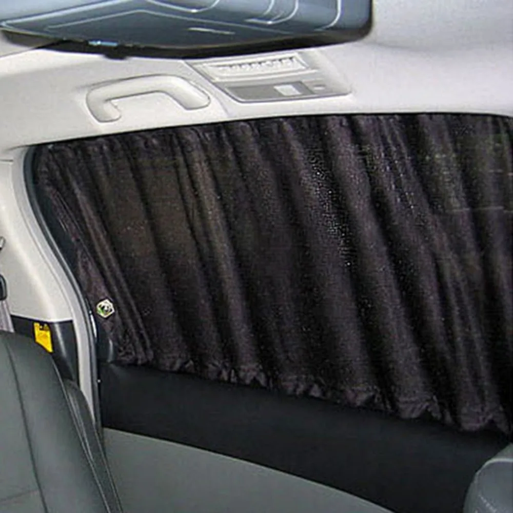2pcs Side Window Car Sunshades Car Curtains UV Sunshade Drape Window Shield Black