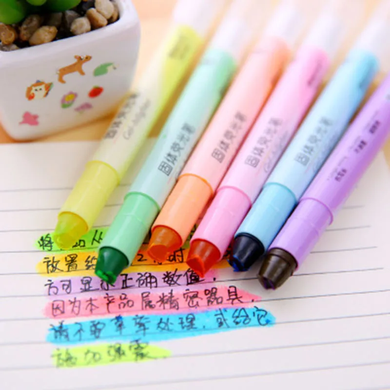 

6pcs Candy Color Solid Jelly Highlighter Marker Pen Gel Hilighter Wax Crayon Transparent Revolving Pen Office School Stationery