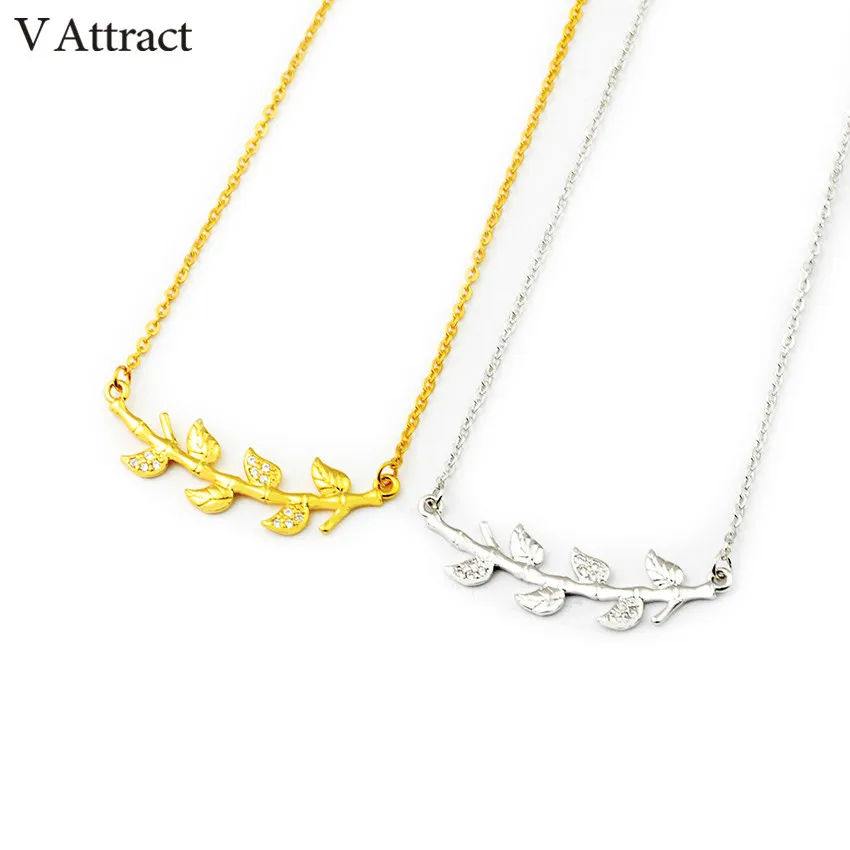 V Attract 10pcs Stainless Steel Chain Colar Feminino Inspirational Best Friends Bamboo Branch CZ Leaf Charm Necklace
