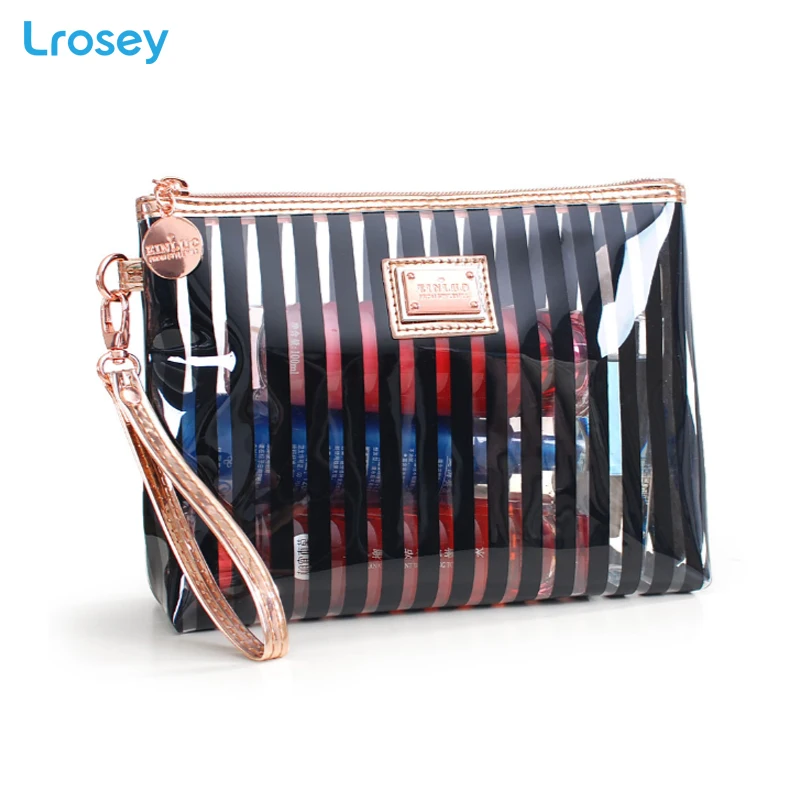 Korean Stripe Makeup Organizers Transparent Waterproof Washing Bag PVC Cosmetic storage bags Fitness bath travel cosmetic bag