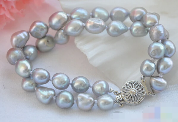 

free shipping 12681 2row gray baroque freshwater pearl bracelet
