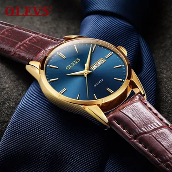 

Olevs Mens watches top brand luxury Leather Date Week relogio masculino Business Watch Men's waterproof watch Clock erkek saat