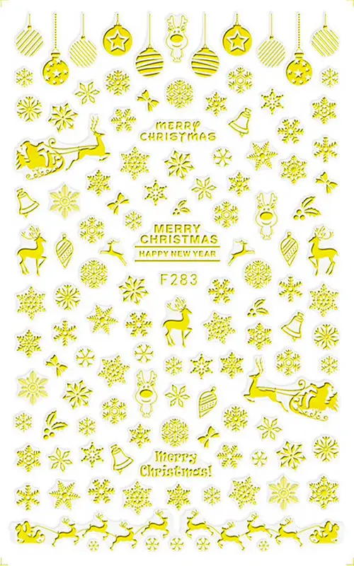 1 лист, красивая рождественская зимняя Снежинка, Веселый Рождественский олень, лось, колокольчик, наклейки для дизайна ногтей, наклейки, 5 цветов, F283 - Цвет: Gold