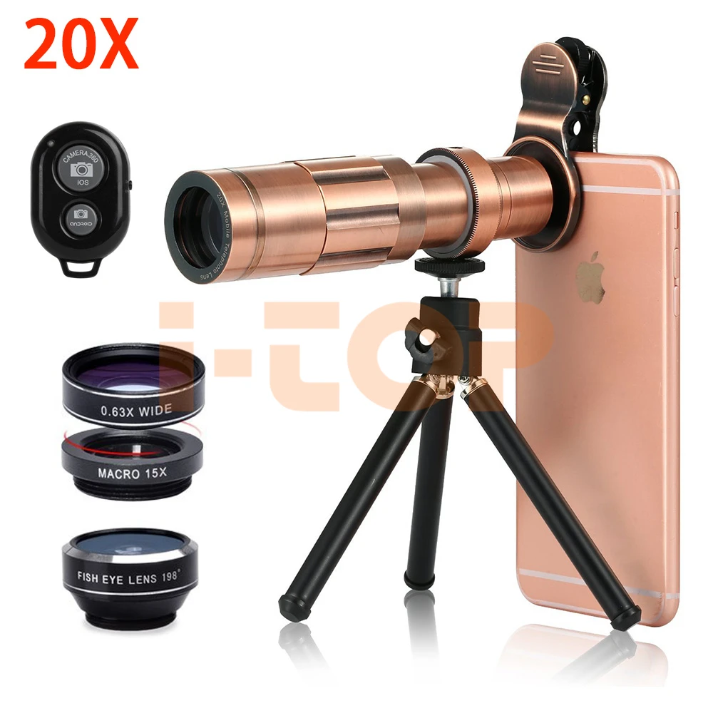 

Phone camera lens Kit HD 20X Telephoto Telescope Zoom Lentes Fisheye Macro Wide Angle Lenses For iPhone X 6 6S 7 8 Plus Samsung