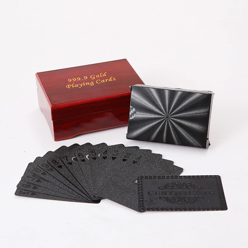 

waterproof black plastic playing cards-05 with wooden box Durable creative gift playing card promotion poker cards