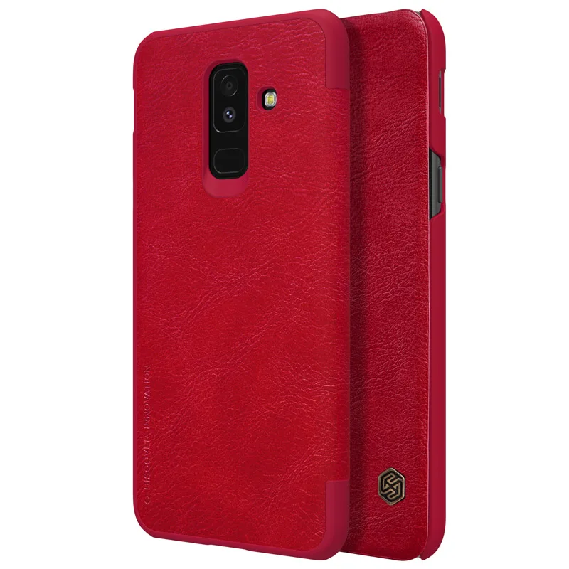 for Samsung Galaxy A6 Plus Case Nillkin Qin Flip Leather Case Luxury Phone Case with Card Slot for Samsung A6 Funda - Цвет: Красный