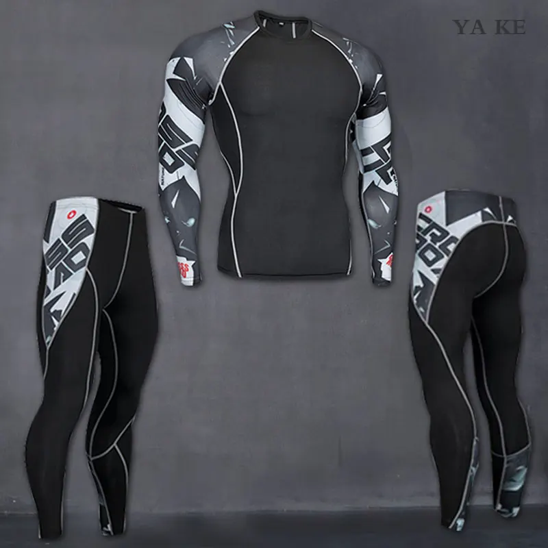 

2018 NEW Mens Compression Set Running Tights Workout Fitness Training Tracksuit Long Sleeves Shirts Sport Suit rashgard kit 4xl