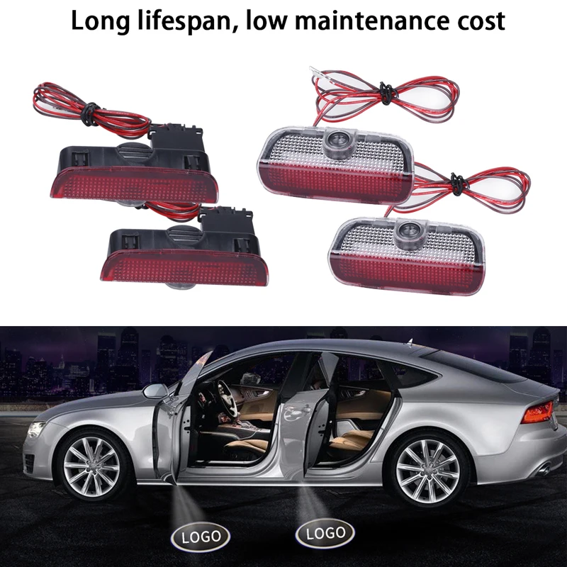 4pcs Red Projector Led Door Light Car Lamp 3D Logo Lights 12V