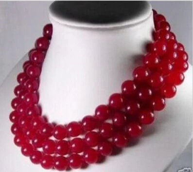 

Miss charm Jew982 Natural 3 Rows Charming 10mm Red Ruby Jade Beads Round Necklace 17-19"