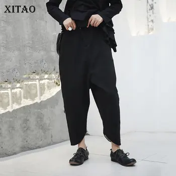 

[XITAO] 2018 Autumn Korea Fashion New Women Loose Cross-pants Female Solid Color Button Fly Casual Ankle-length Pants LJT3606