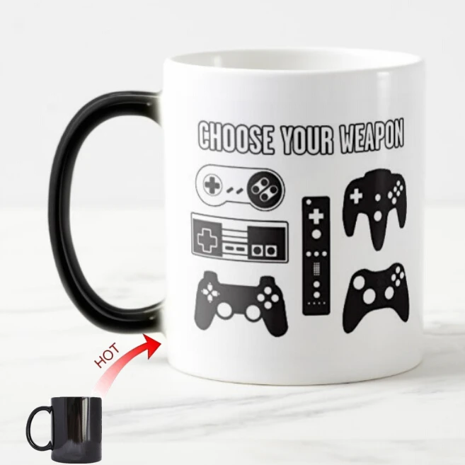 

Funny Choose You Weapon Color Change Mugs Cups Creative Gifts for Gamer Addict Novelty Gaming Video Games Coffee Mug Teas Cups