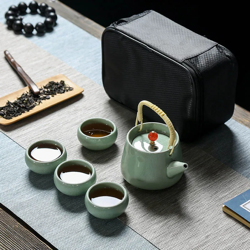 Высококачественный дорожный чайный набор Ge kung fu gaiwan, 1 горшок, 1 пакет, 4 чашки, быстрая чашка, Офисная портативная чайная посуда, чайный горшок, чайная чашка - Цвет: 08