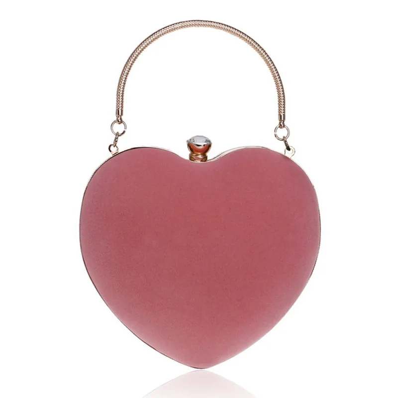Клатч красного цвета в форме сердца, женские вечерние сумки, сумка на плечо с металлической цепочкой, мини сумочка, сумочка для вечеринок, свадеб, ZD1125 - Цвет: Pink