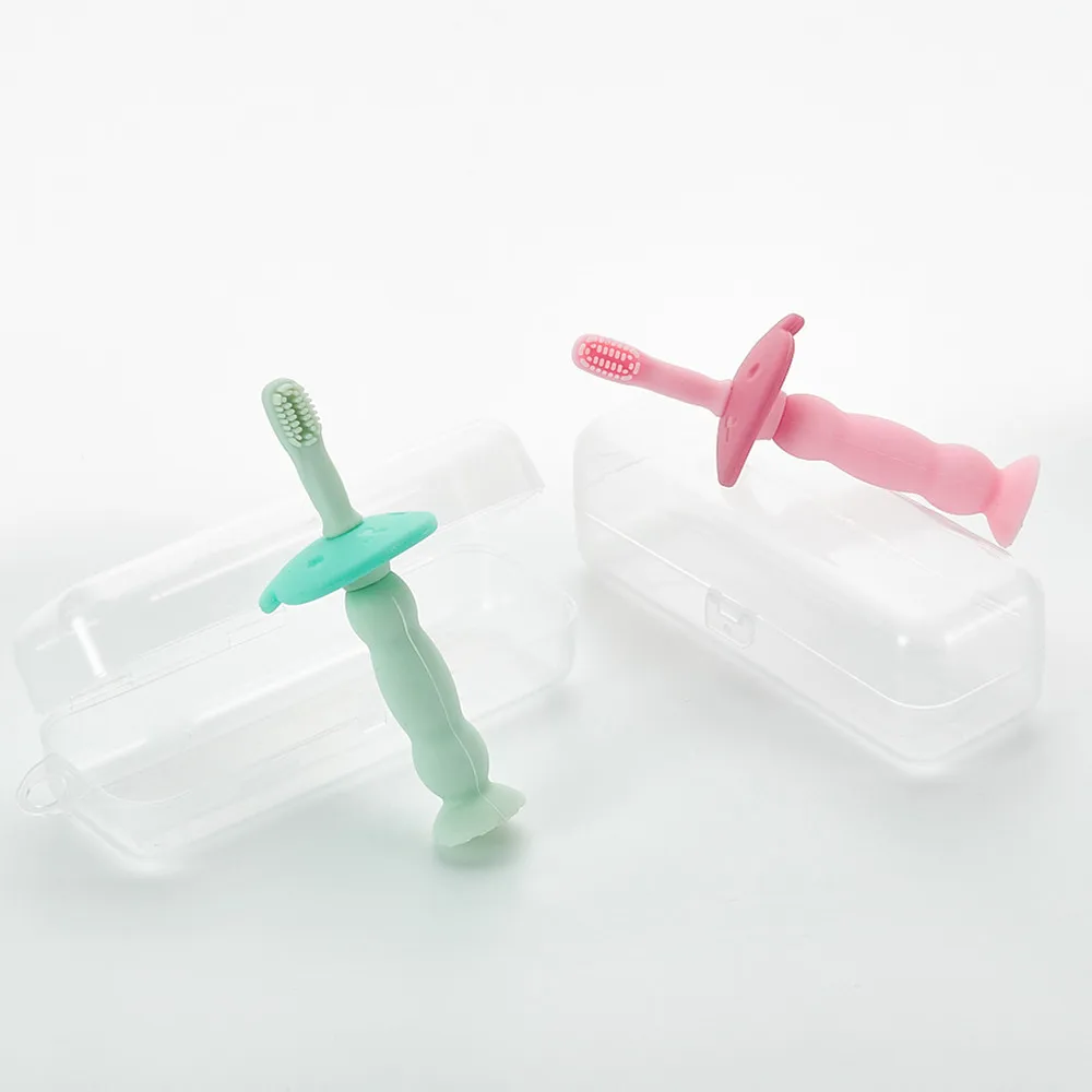 

Child Silica gel toothbrush stereoscopic baby soft Protective Deciduous tooth Training toothbrush with box