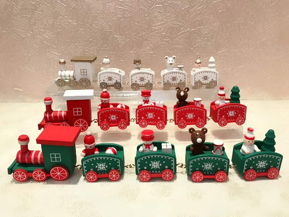 Рождественские паровозики из окрашенной древесины с Сантой/медведем, рождественские детские игрушки, новогодние подарки, украшение, Рождественское украшение для дома, Navidad