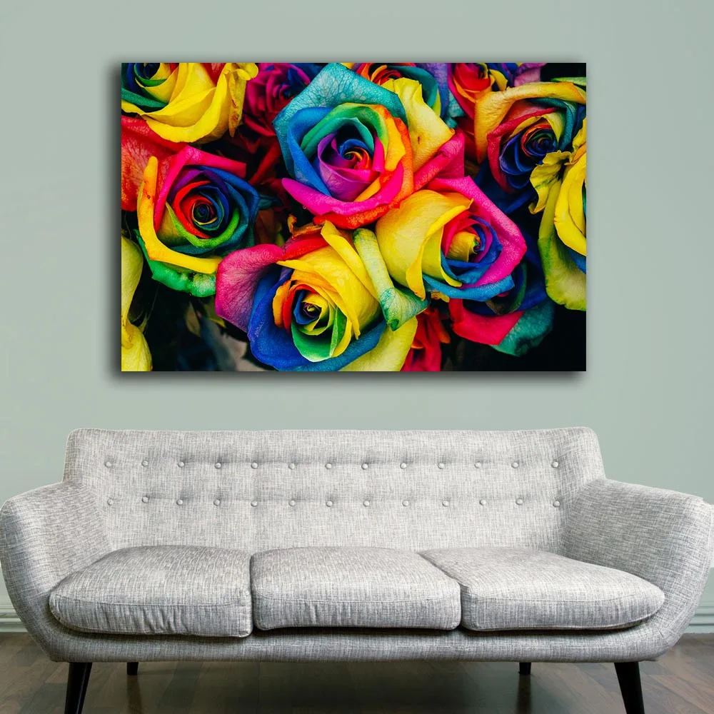 Large Size Colored Roses Wall Art Paiting Canvas Home Decor Wall oil