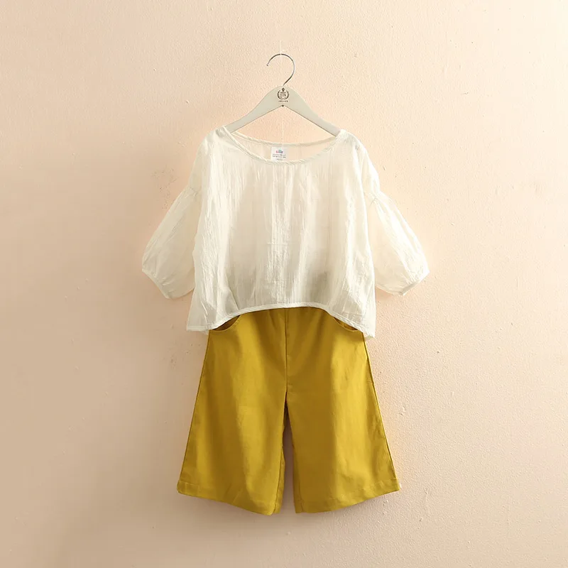 

Baby sets 2019 new summer cotton suite girl clothes white T-shirt Striped wide-leg pants two-piece set kids clothing