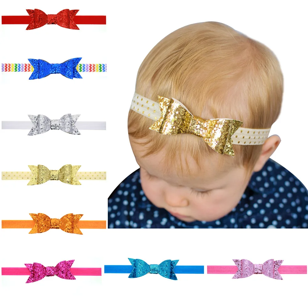 

1 Piece MAYA STEPAN New Children Sequin Bow Tie Hair Head Band Accessories Baby Newborn Hair Rope Headband Headwear Headwrap