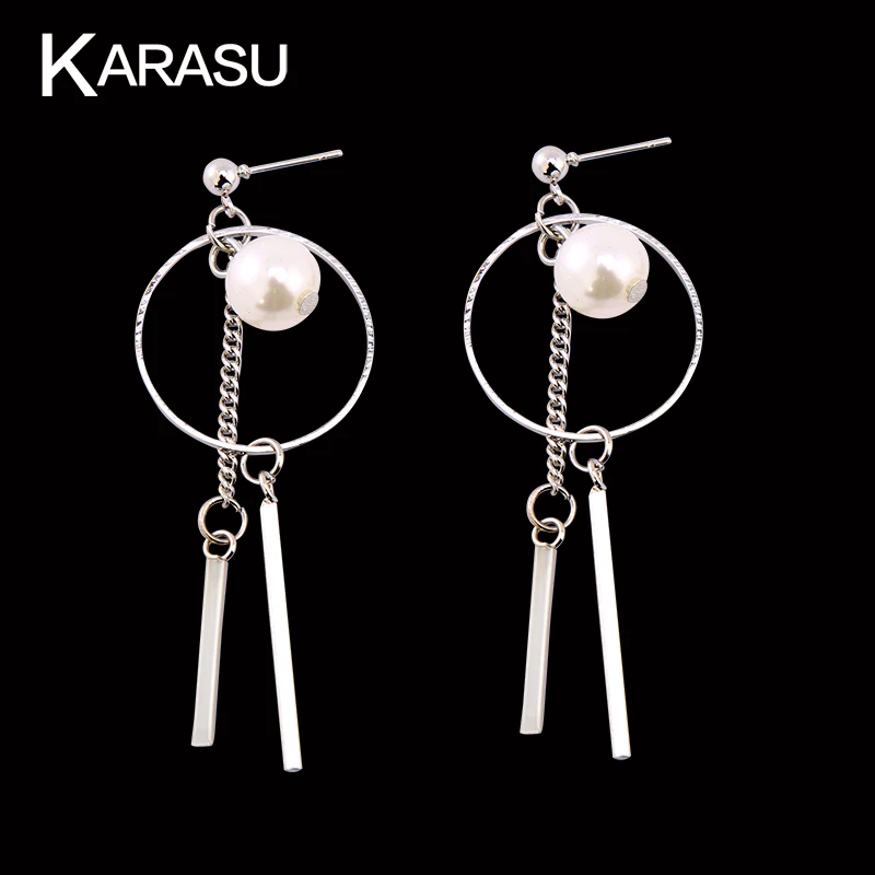 

KARASU 2 Pairs Pretty Hollow Circle Simulated Pearl Earrings Fashion Long Chain Tassels Stud Earrings Women Girls Party Jewelry