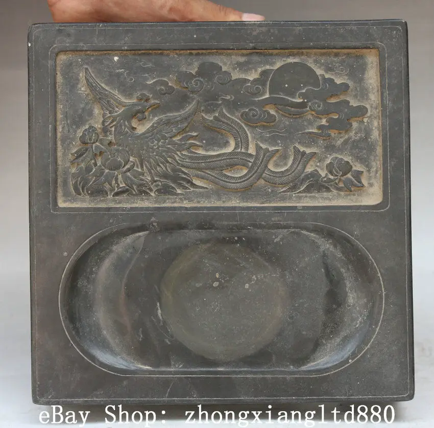 10 &quotСтарый китайский династии дворец камень Феникс Луна резные чернила inkstone inkslab