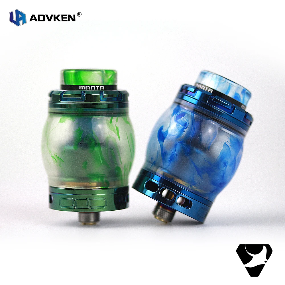 

Electronic Cigarette Atomizers New Advken Manta Rta Resin 24mm 4.5ml Atomizer Top fill Come With PEI 810 Drip Tips