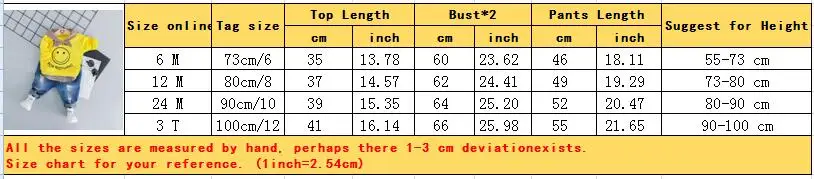 Комплекты одежды для малышей, комплект одежды для маленьких девочек и мальчиков, футболка со смайликом, джинсы, Детский костюм