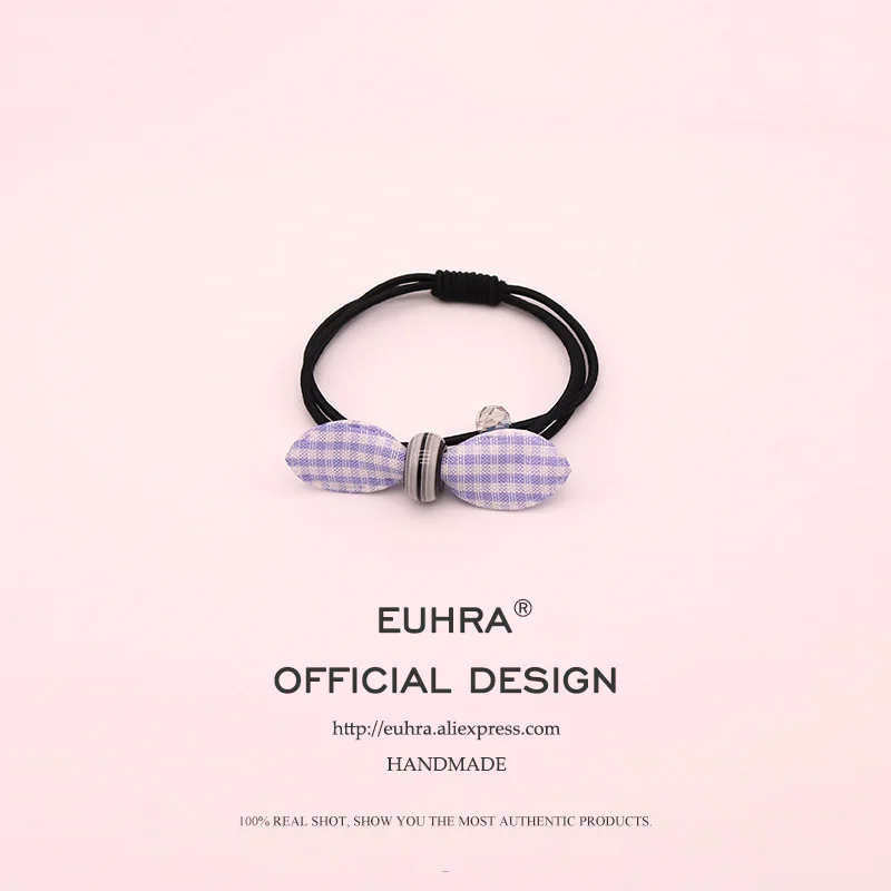 EUHRA, 4 цвета, эластичная лента для волос с бантом, в клетку, с кристаллами, для женщин, Детская резинка, высокая эластичность