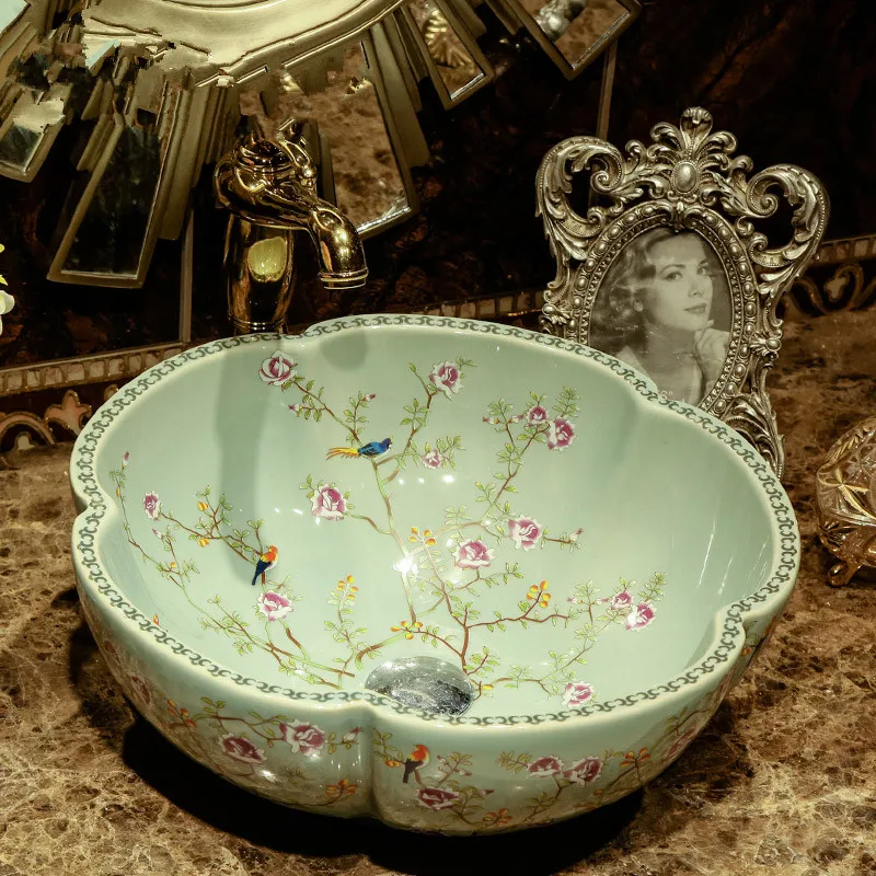 Europe Vintage Style Ceramic Art Basin Sinks Counter Top Wash Basin