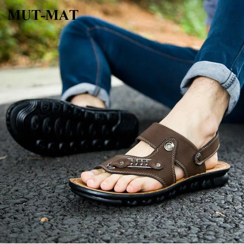 Man Genuine Leather Sandals Summer Cool Classical Metal Decoration