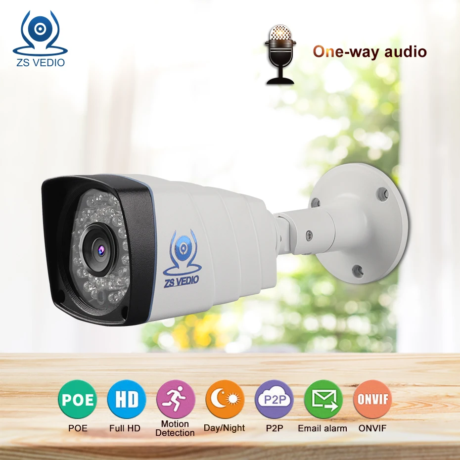

ZSVEDIO CCTV camera outdoor 720P 960P 1080P Audio Metal 36pcs LEDs onvif Network Video Record Camera Support Phone P2P