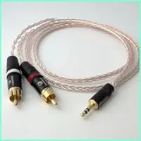 1 м 8 ядер Литцендрат оплетка 1/8 3.5 мм до 2 RCA Мужской 5N PCOCC Гибридный посеребренный кабель HiFi аудио адаптер расширенного кабель