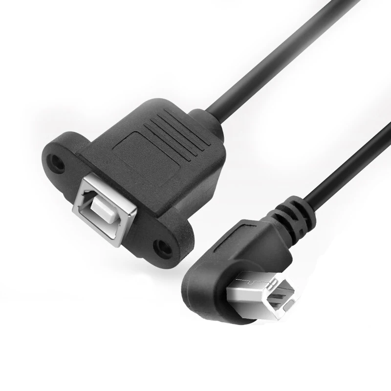 

USB 2.0 Elbow B Male to Female Cable USB Type B Wire Socket Printer Panel Mount Extension Cable Screw Hole Connector 50cm 100cm