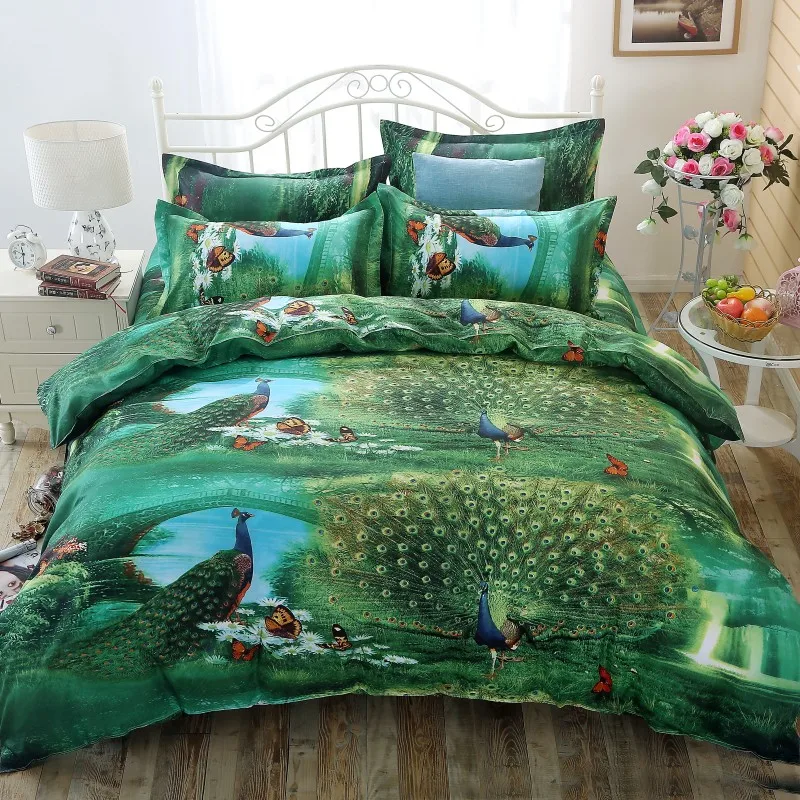 Peacock Bedding Sets Duvet Covers Flat Sheet Pillowcases Sanding 3D