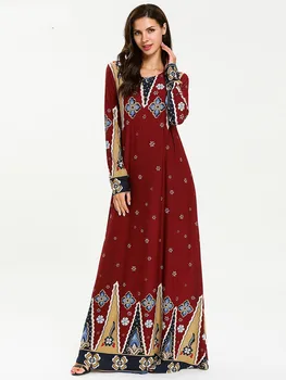 

Large women's Arab Muslim new features ethnic print fashion long dress