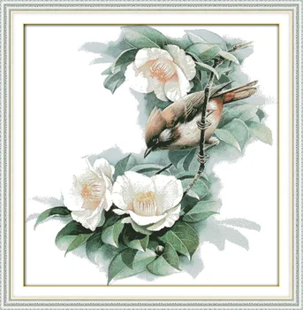 

Yuhina flowers cotton cross stitch kits Animal 14ct white 11ct printed embroidery DIY handmade needle work wall home decor
