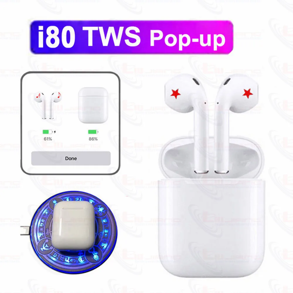 

i80 TWS Original Wireless Bluetooth Headsets for iPhone i80 TWS i80 PK W1 chip i20 i30 i60 i100Hifi Earbuds Box Sports