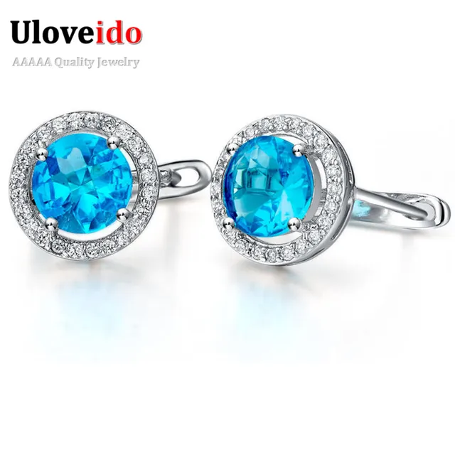 Elegant Large Pageant Earrings For Women Crystal Silver Earings Elegant Large Pageant Earrings For Women Crystal Silver Earings Charms Jewelry Round Blue Zircon Chirstmas Gift