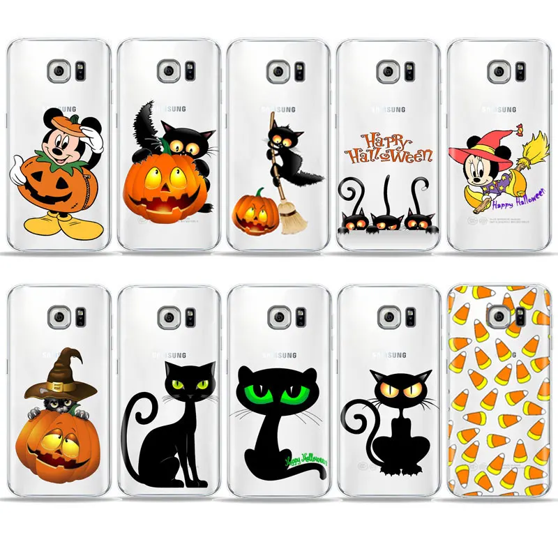 

Fall Orange Halloween Black Cat Corn Mickey Minnie phone Case For SamSung A5 2017 S6 S7 edge S8 S9 Plus A6 2018 Soft TPU Cover