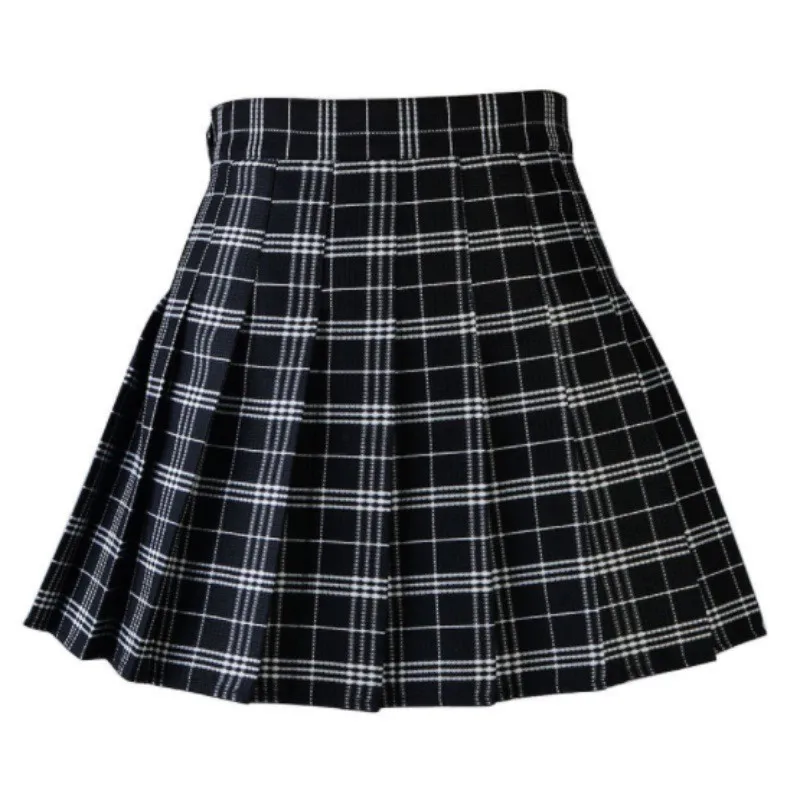 ROPALIA Women Skirts Summer Women Plaid Kawaii Skirt High Waist Black White Skirts Harajuku Mini Skirts