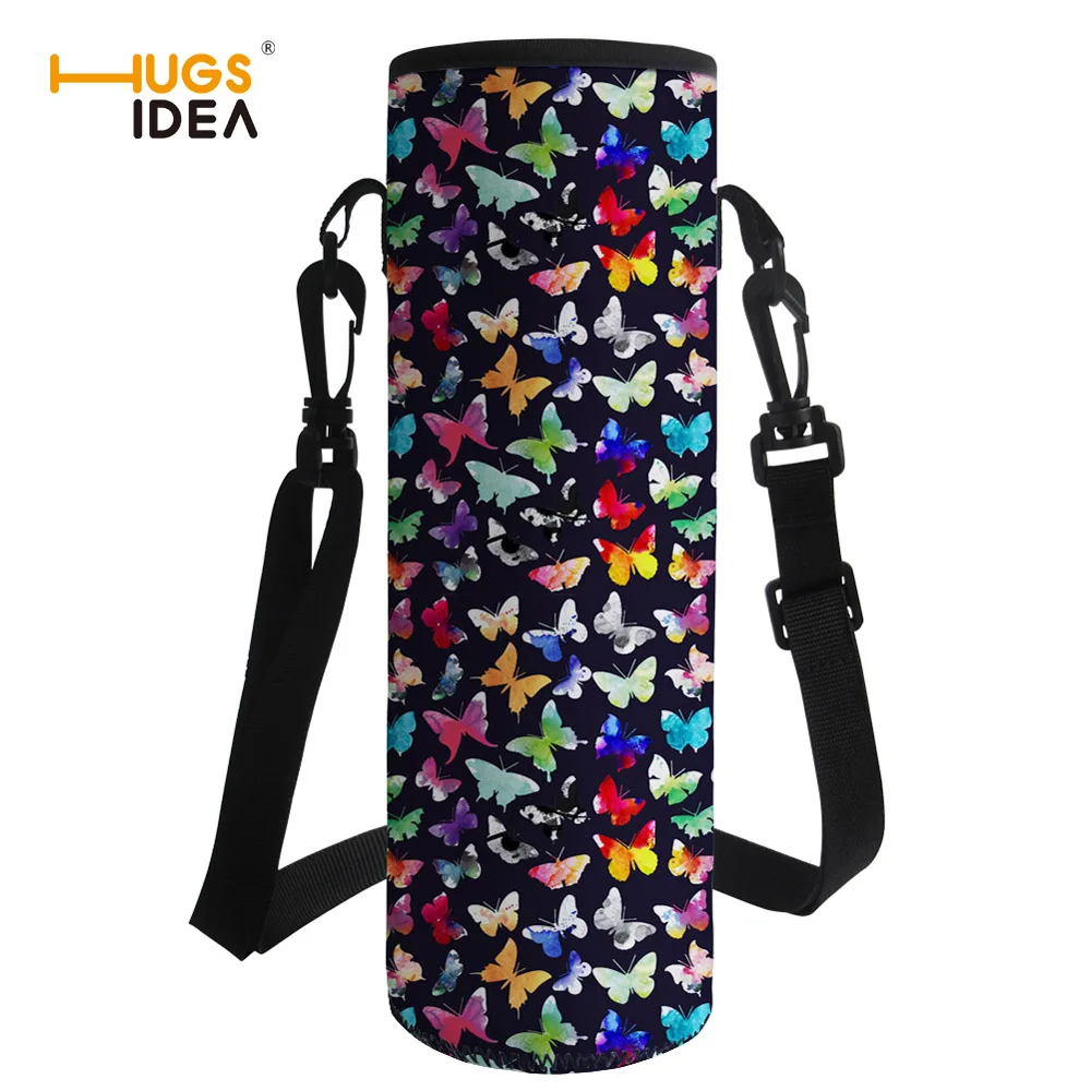 

HUGSIDEA Large Butterfly Print Water Bottle Cover Insulation Drink Bottle Carrying Pouch Bag Sport Water Bottle Sleeve Neoprene