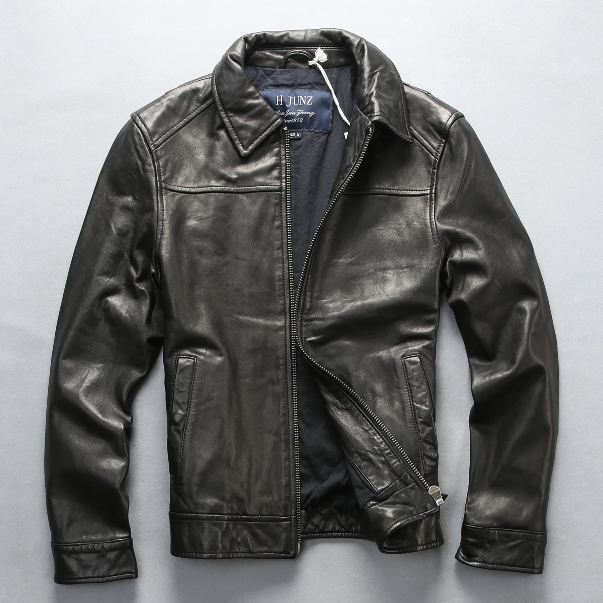2018 Men's Leather Jacket Business Casual Lapel Sheep Leather Mens Genuine Leather Coat Autumn and Winter