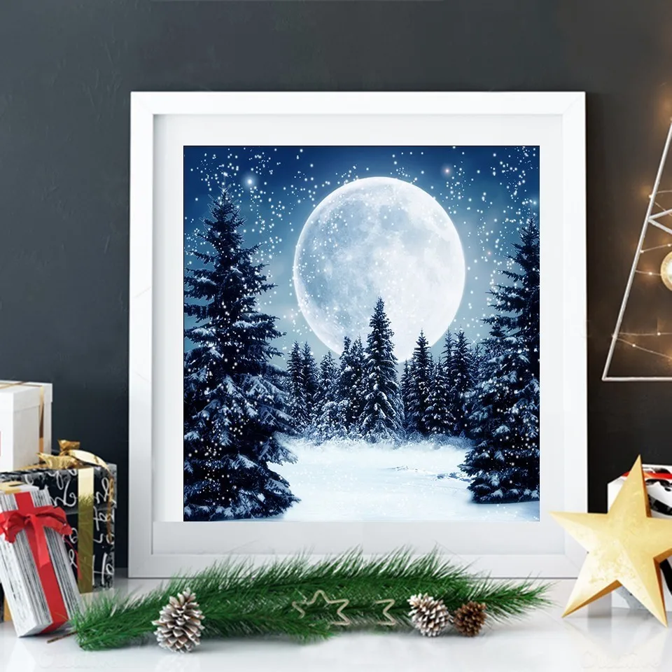 AZQSD Diamond Painting Starry Sky Diamond Embroidery Landscape Home Decor Picture Rhinestones Diamond Mosaic Snowy Night