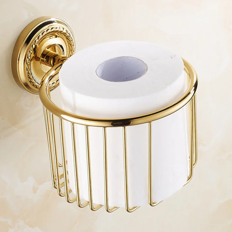 Роскошное золотистое Латунное квадратное полотенце Аксессуары для ванны полка держатель для полотенец держатель туалетной бумаги настенный набор оборудования для ванной - Цвет: Backet Tissue Holder