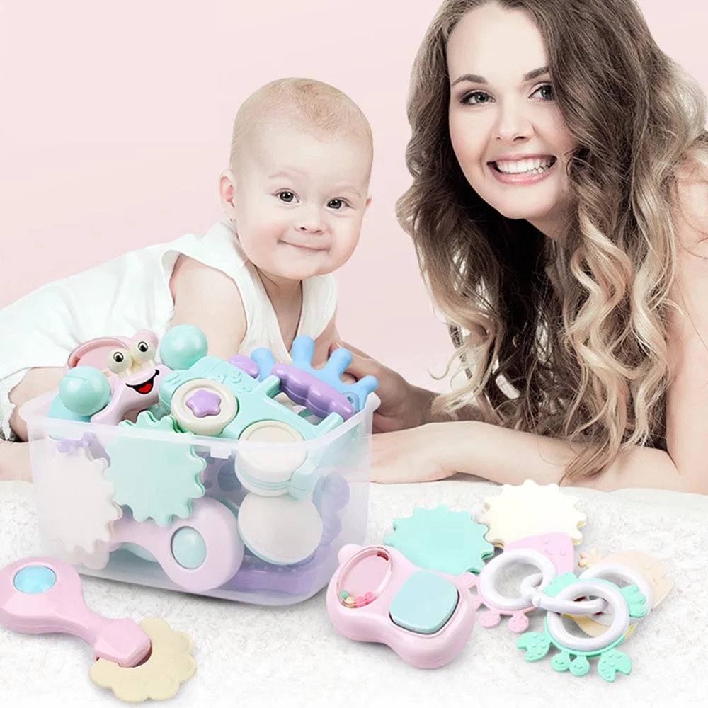 8pcs/12pcs Music Hand Shake Bed Bell  Baby Rattles Toys set 0-12 Months Teethe Newborns Plastic Animal Rattles Gift Baby Toys