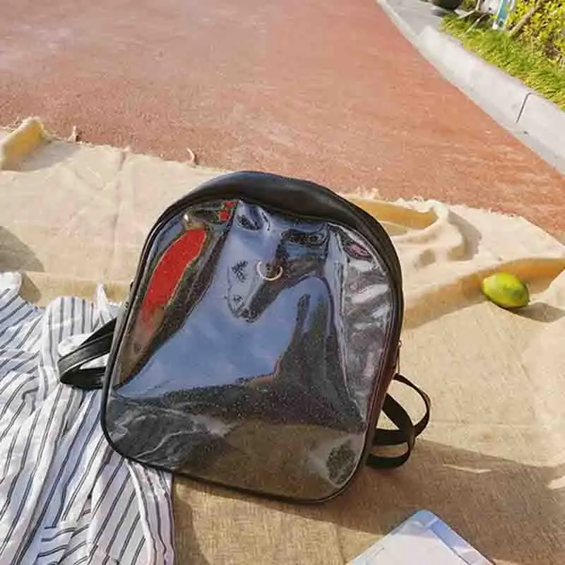 Прозрачный женский рюкзак, корейская мода, искусственная кожа, школьная сумка для девочек-подростков, маленькая сумка, желеобразный рюкзак - Цвет: black