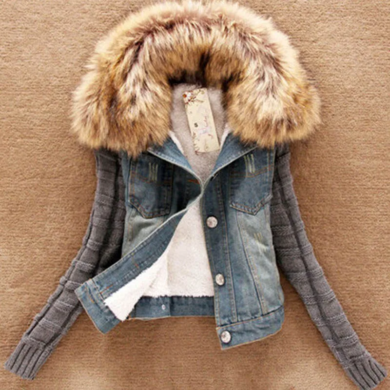 Pour Jeans Automne 5xl Jean Printemps De Vestes La Fourrure Bleu Femmes S En 2018 Plus Hiver Veste Mince Denim Survêtement Taille Manteau vYa5dUqw