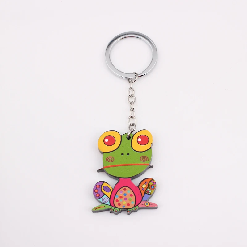 Bonsny Wholesale acrylic lovely frog green key chains for girls fashion