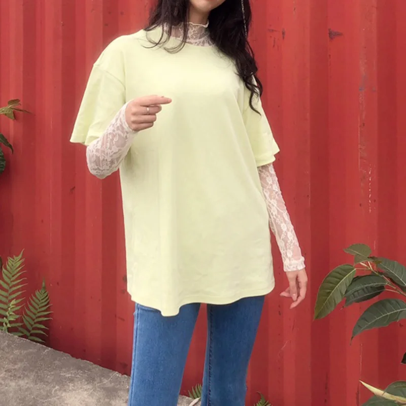 Oversize зеленая футболка для женщин Мода 2019 г. Твердые О образным вырезом короткий рукав свободная футболка Базовый Топ повседневное Футболка