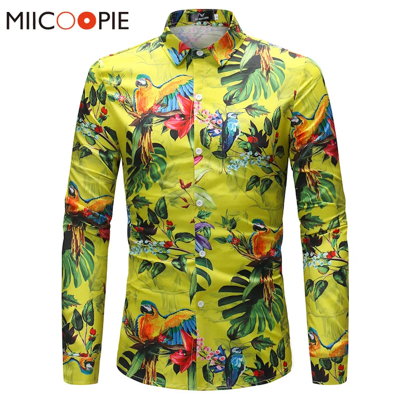 Мужская рубашка брендовая одежда попугай печать пляж досуг мода с длинным рукавом Повседневная рубашка мужской Camisa Masculina Гавайи 4